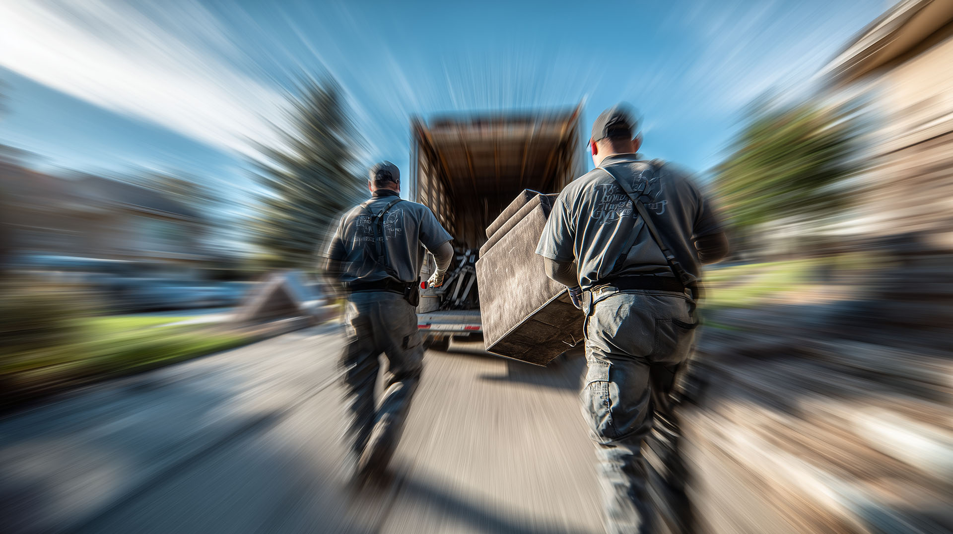 The Trash Bandits team performing a same day junk removal shreveport, quickly loading furniture onto their truck.